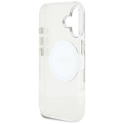Custodia MagSafe per Apple iPhone 16, Guess, IML Metal Colored Circle, Bianca