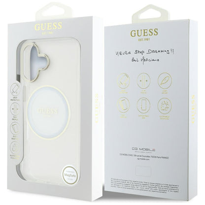 Custodia MagSafe per Apple iPhone 16, Guess, IML Metal Colored Circle, Bianca