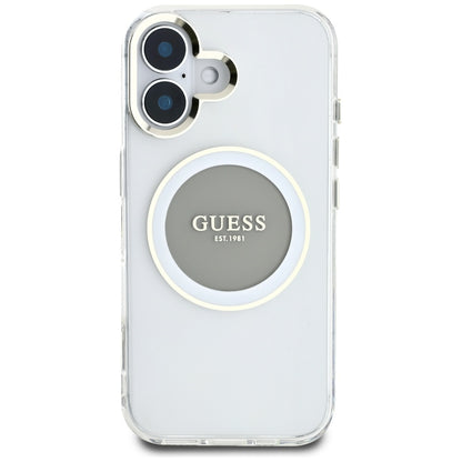 Custodia MagSafe per Apple iPhone 16, Guess, IML Metal Colored Circle, Grigio