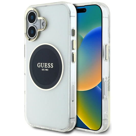 Custodia MagSafe per Apple iPhone 16, Guess, IML Metal Colored Circle, Nera