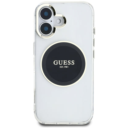 Custodia MagSafe per Apple iPhone 16, Guess, IML Metal Colored Circle, Nera