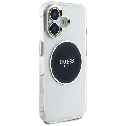 Custodia MagSafe per Apple iPhone 16, Guess, IML Metal Colored Circle, Nera