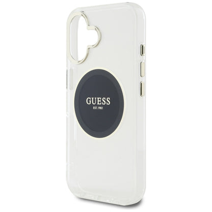 Custodia MagSafe per Apple iPhone 16, Guess, IML Metal Colored Circle, Nera