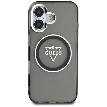 Custodia MagSafe per Apple iPhone 16, Guess, IML Metal Mountain Logo, Nera