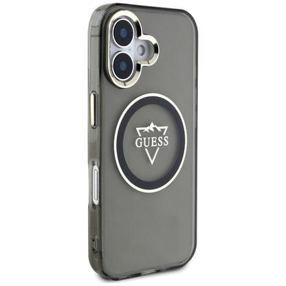 Custodia MagSafe per Apple iPhone 16, Guess, IML Metal Mountain Logo, Nera