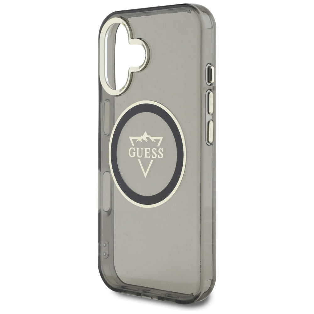 Custodia MagSafe per Apple iPhone 16, Guess, IML Metal Mountain Logo, Nera