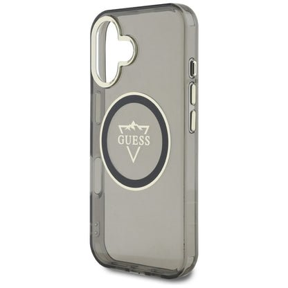 Custodia MagSafe per Apple iPhone 16, Guess, IML Metal Mountain Logo, Nera