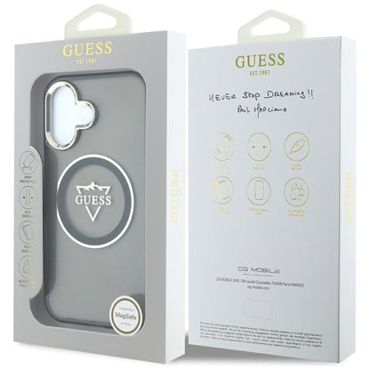 Custodia MagSafe per Apple iPhone 16, Guess, IML Metal Mountain Logo, Nera