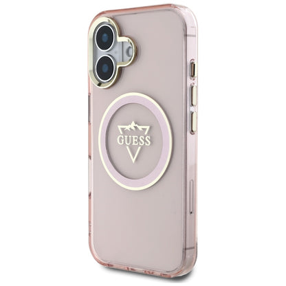 Custodia MagSafe per Apple iPhone 16, Guess, IML Metal Mountain Logo, Rosa