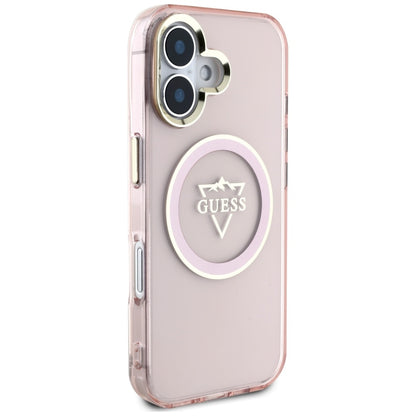 Custodia MagSafe per Apple iPhone 16, Guess, IML Metal Mountain Logo, Rosa