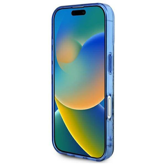 Custodia MagSafe per Apple iPhone 16, Guess, IML Peony su sfondo 4G, Blu