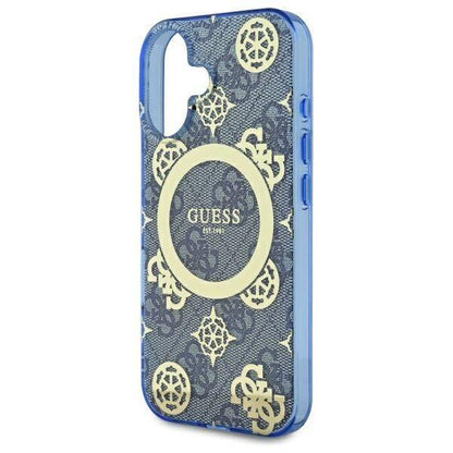 MagSafe Case for Apple iPhone 16, Guess, IML Peony On 4G Background, Blue