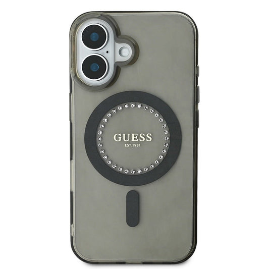 Custodia MagSafe per Apple iPhone 16, Guess, IML Rhinestone, Nera