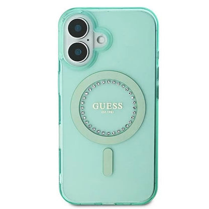 Custodia MagSafe per Apple iPhone 16, Guess, IML Rhinestone, Verde