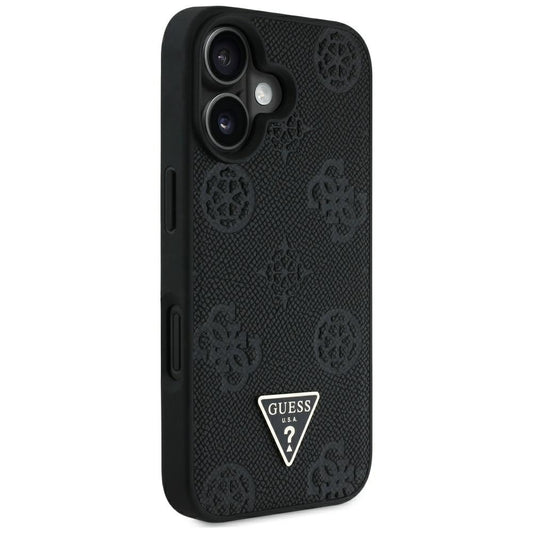 Custodia MagSafe per Apple iPhone 16, Guess, Peony Grained Hot Stamp Triangle, Nera