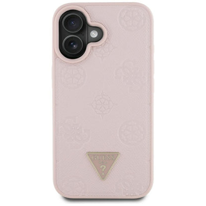 Custodia MagSafe per Apple iPhone 16, Guess, Peony Grained Hot Stamp Triangle, Rosa