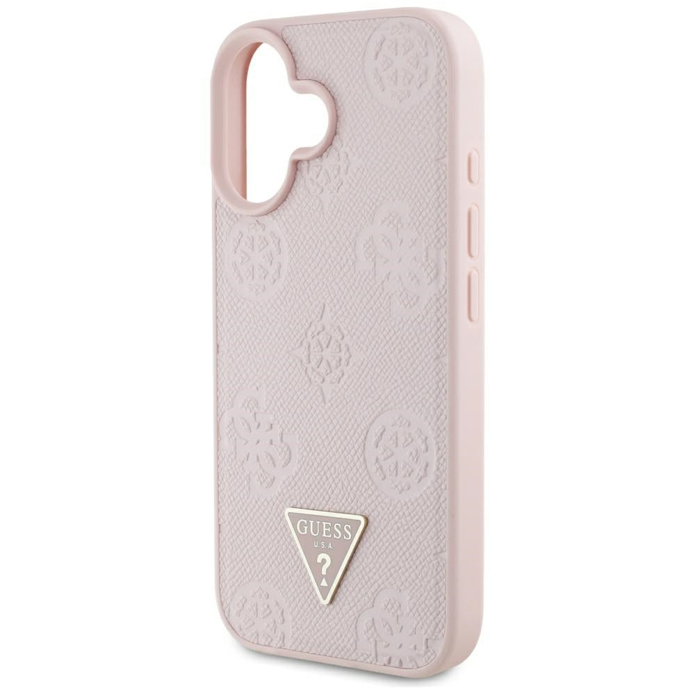 Custodia MagSafe per Apple iPhone 16, Guess, Peony Grained Hot Stamp Triangle, Rosa