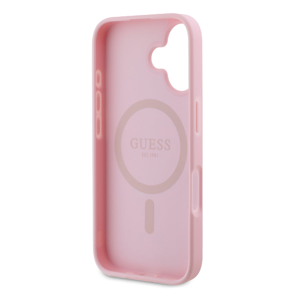 Custodia MagSafe per Apple iPhone 16, Guess, Peony Script, Rosa