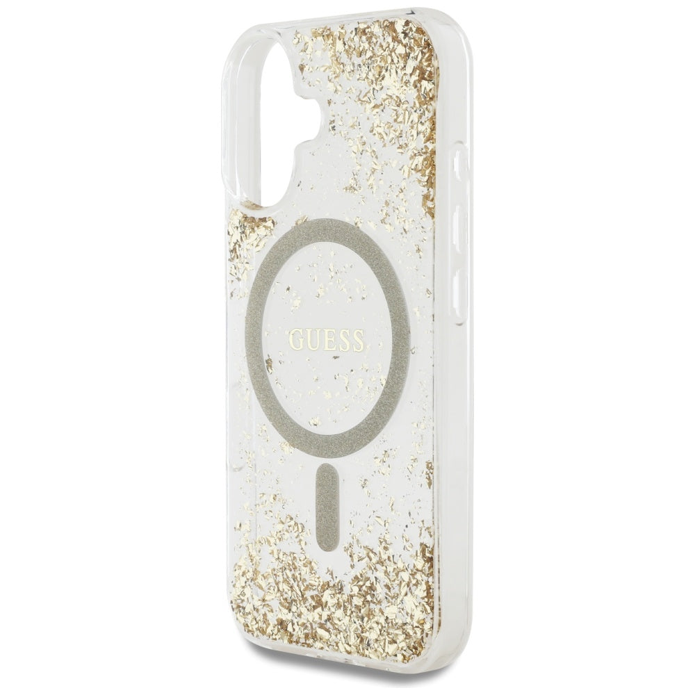 Custodia MagSafe per Apple iPhone 16, Guess, Resin Bottom Glitter, Dorata