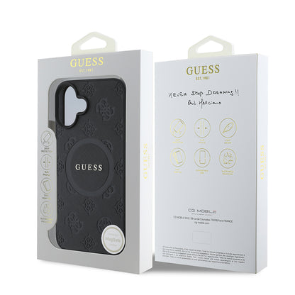 Custodia MagSafe per Apple iPhone 16, Guess, Saffiano Peony Classic Logo, Nera