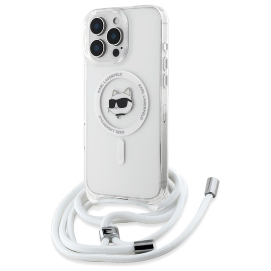 MagSafe Case for Apple iPhone 16, Karl Lagerfeld, IML Crossbody Choupette's Head with Strap, Transparent