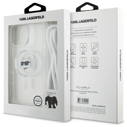Custodia MagSafe per Apple iPhone 16, Karl Lagerfeld, IML Crossbody Choupette's Head con Tracolla, Trasparente