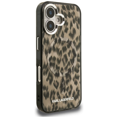 Custodia MagSafe per Apple iPhone 16, Karl Lagerfeld, IML Leopard Pattern, Marrone