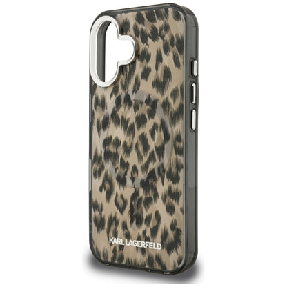 Custodia MagSafe per Apple iPhone 16, Karl Lagerfeld, IML Leopard Pattern, Marrone