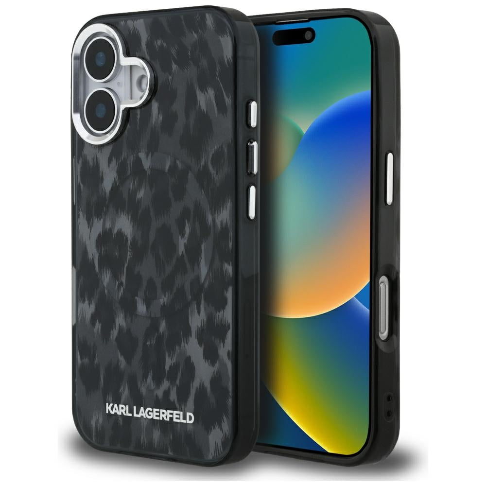 Custodia MagSafe per Apple iPhone 16, Karl Lagerfeld, IML Leopard Pattern, Nera