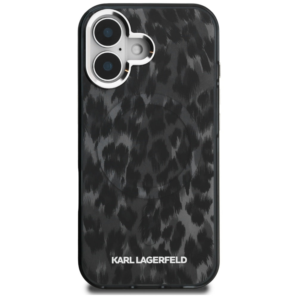 Custodia MagSafe per Apple iPhone 16, Karl Lagerfeld, IML Leopard Pattern, Nera
