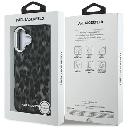 Custodia MagSafe per Apple iPhone 16, Karl Lagerfeld, IML Leopard Pattern, Nera