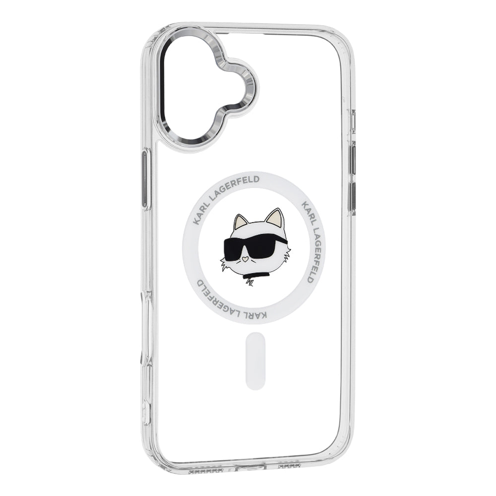 Custodia MagSafe per Apple iPhone 16, Karl Lagerfeld, IML Metal Choupette's Head, Bianca