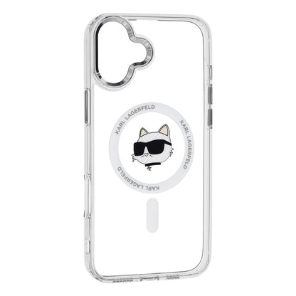 Custodia MagSafe per Apple iPhone 16, Karl Lagerfeld, IML Metal Choupette's Head, Bianca