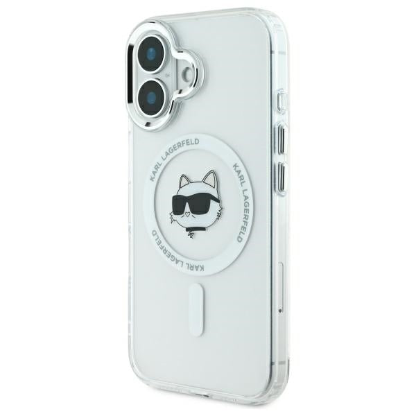 Custodia MagSafe per Apple iPhone 16, Karl Lagerfeld, IML Metal Choupette's Head, Bianca