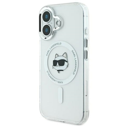 Custodia MagSafe per Apple iPhone 16, Karl Lagerfeld, IML Metal Choupette's Head, Bianca