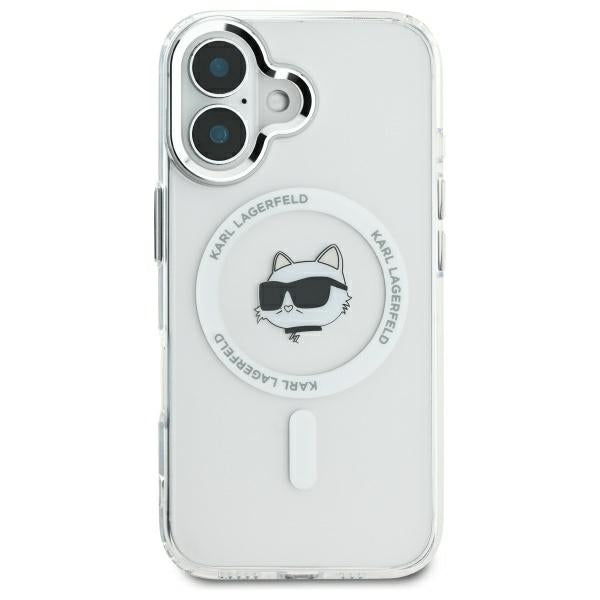 Custodia MagSafe per Apple iPhone 16, Karl Lagerfeld, IML Metal Choupette's Head, Bianca