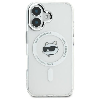 Custodia MagSafe per Apple iPhone 16, Karl Lagerfeld, IML Metal Choupette's Head, Bianca