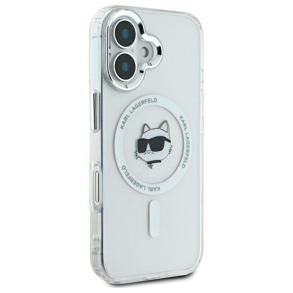 Custodia MagSafe per Apple iPhone 16, Karl Lagerfeld, IML Metal Choupette's Head, Bianca