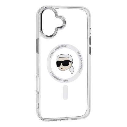 Custodia MagSafe per Apple iPhone 16, Karl Lagerfeld, IML Metal Karl's Head, Bianca