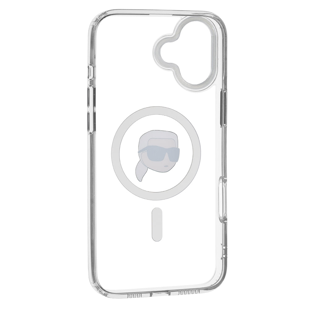 Custodia MagSafe per Apple iPhone 16, Karl Lagerfeld, IML Metal Karl's Head, Bianca