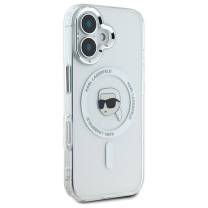 Custodia MagSafe per Apple iPhone 16, Karl Lagerfeld, IML Metal Karl's Head, Bianca