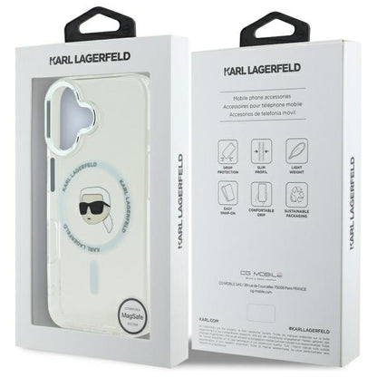 Custodia MagSafe per Apple iPhone 16, Karl Lagerfeld, IML Metal Karl's Head, Bianca