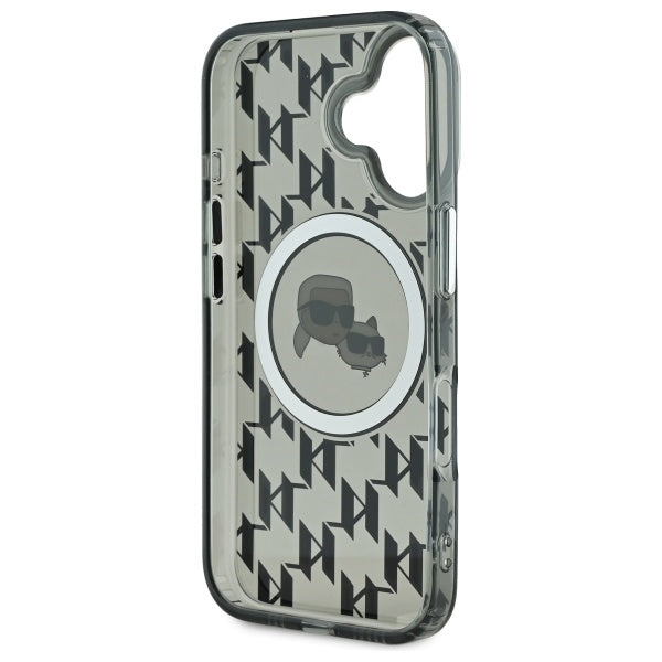 Custodia MagSafe per Apple iPhone 16, Karl Lagerfeld, IML Monogramma Karl & Choupette's Heads, Nera