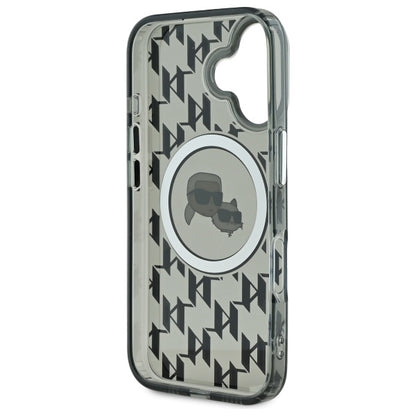 Custodia MagSafe per Apple iPhone 16, Karl Lagerfeld, IML Monogramma Karl & Choupette's Heads, Nera