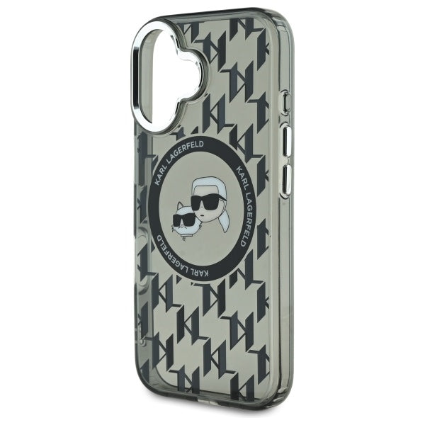 Custodia MagSafe per Apple iPhone 16, Karl Lagerfeld, IML Monogramma Karl & Choupette's Heads, Nera