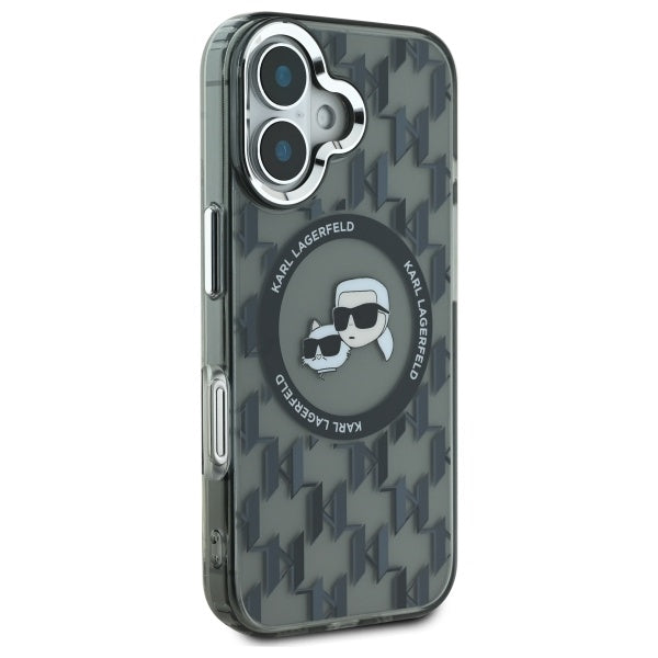 Custodia MagSafe per Apple iPhone 16, Karl Lagerfeld, IML Monogramma Karl & Choupette's Heads, Nera