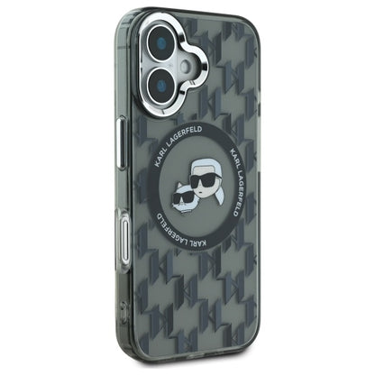 Custodia MagSafe per Apple iPhone 16, Karl Lagerfeld, IML Monogramma Karl & Choupette's Heads, Nera
