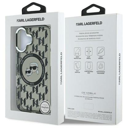 Custodia MagSafe per Apple iPhone 16, Karl Lagerfeld, IML Monogramma Karl & Choupette's Heads, Nera