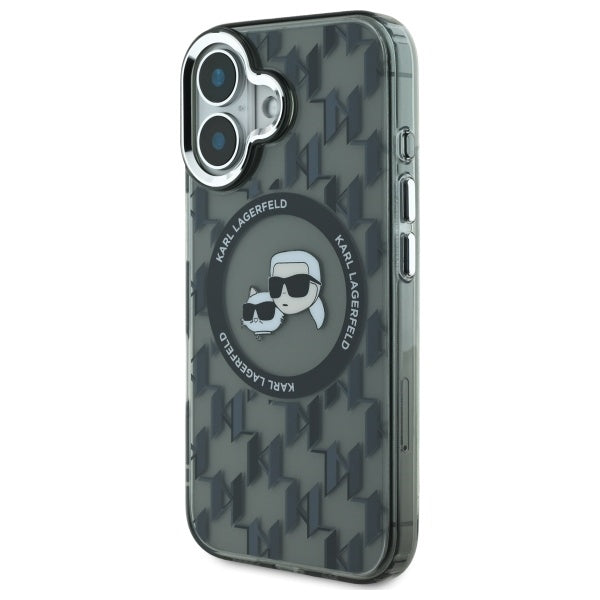 Custodia MagSafe per Apple iPhone 16, Karl Lagerfeld, IML Monogramma Karl & Choupette's Heads, Nera