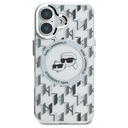 Custodia MagSafe per Apple iPhone 16, Karl Lagerfeld, IML Monogramma Karl & Choupette's Heads, Trasparente